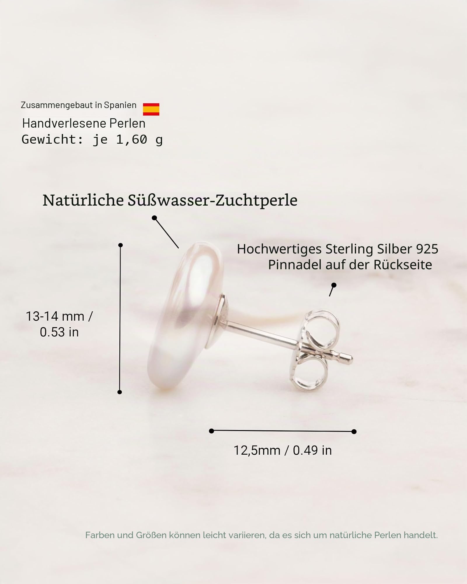 Perlenohrringe Damen Süßwasser Zuchtperle - Münzform - Secret & You - Perle Ohrstecker 925 Sterling Silber - Erhältlich in 11-12 mm, 12-13 mm und 13-14 mm