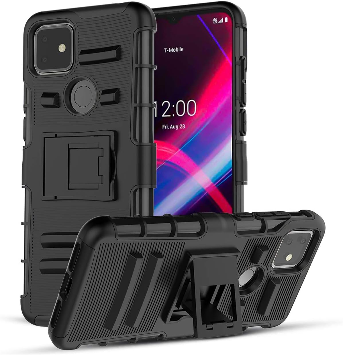 CaseBing T-Mobile Revvl 4 Plus Case,TCL Revvl 4 Plus Case/T-Mobile Revvl 4+ Phone Case,[Heavy Duty][Built-in Kickstand][Dual Layer] Non-Slip Hybrid Case Cover-Black