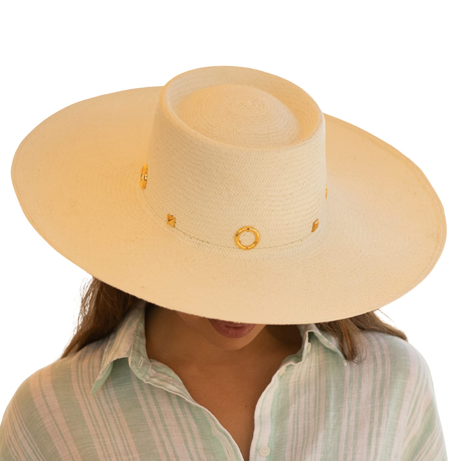 RACEU HATS Sombrero Canotier Ala Ancha Panamá Original 100% Paja de Toquilla - Sombreros de playa de Ala Ancha - Sombrero de Paja Verano - Chic, Sport, Causal, Boda, Invitada (L, Salsa, Natural)