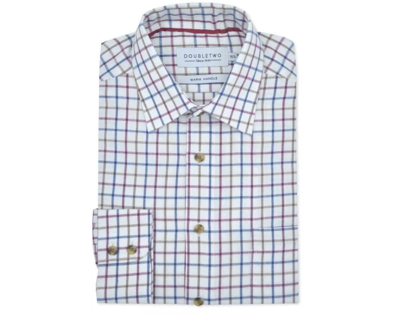 Double Two - Men - Formal Shirt - Tattersall Check - Long Sleeve - 19 Inches - Plum