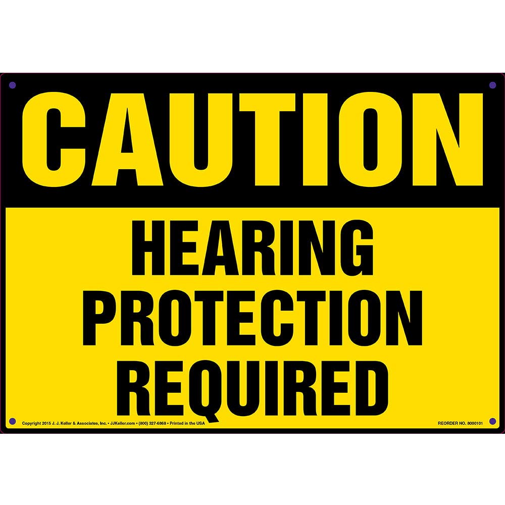 Caution: Hearing Protection Required Sign - 14" x 10" Permanent Self Adhesive Vinyl with Rounded Corners, OSHA Compliant, J. J. Keller & Associates, Inc.