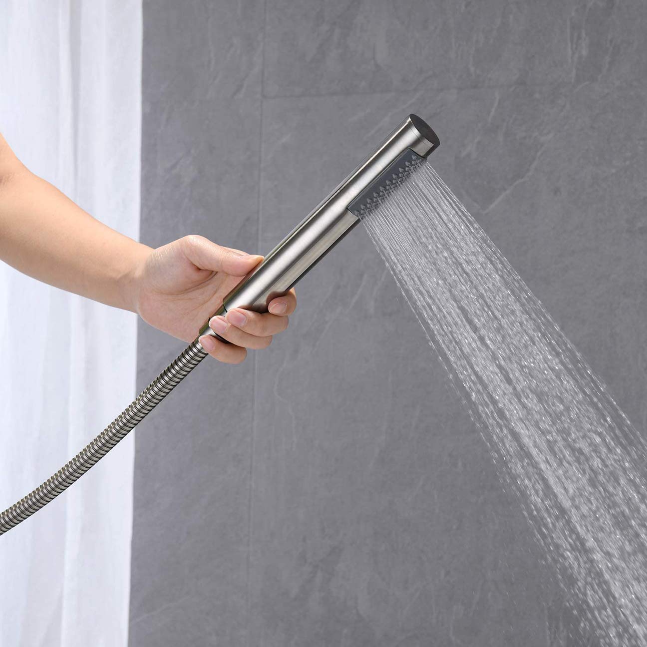 Système de Douche, robinetterie de Baignoire sur Pied, robinetterie de Salle de Bain monocommande en Laiton Noir avec douchette, Ensemble de Douche de Luxe, Nickel brossé