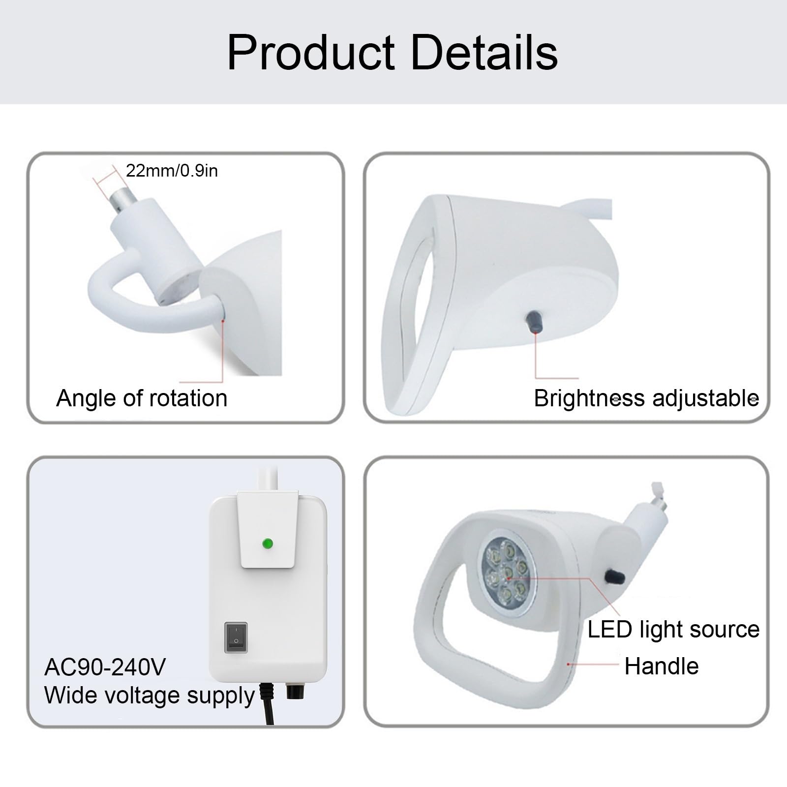 21 W Wandmontierte LED OP-Untersuchungsleuchte mit 7 Glühbirnen, 90 V-240 V Weitspannungsversorgung, LED-OP-Leuchte, für Zahn-, Schönheits-, Gynäkologie-, HNO- und Veterinärmedizin