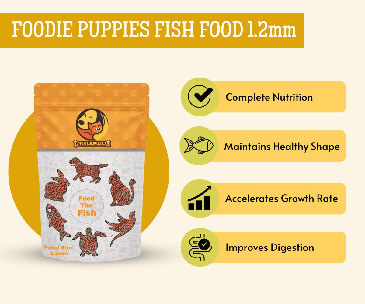 Foodie Puppies Aquarium Fish Food Floating Pellets - (1.2mm, 1kg Yellow Pouch) for All Tropical Fishes and Koi Fishes | Daily Nutrition, Protein Floating Pellets Growth 3
