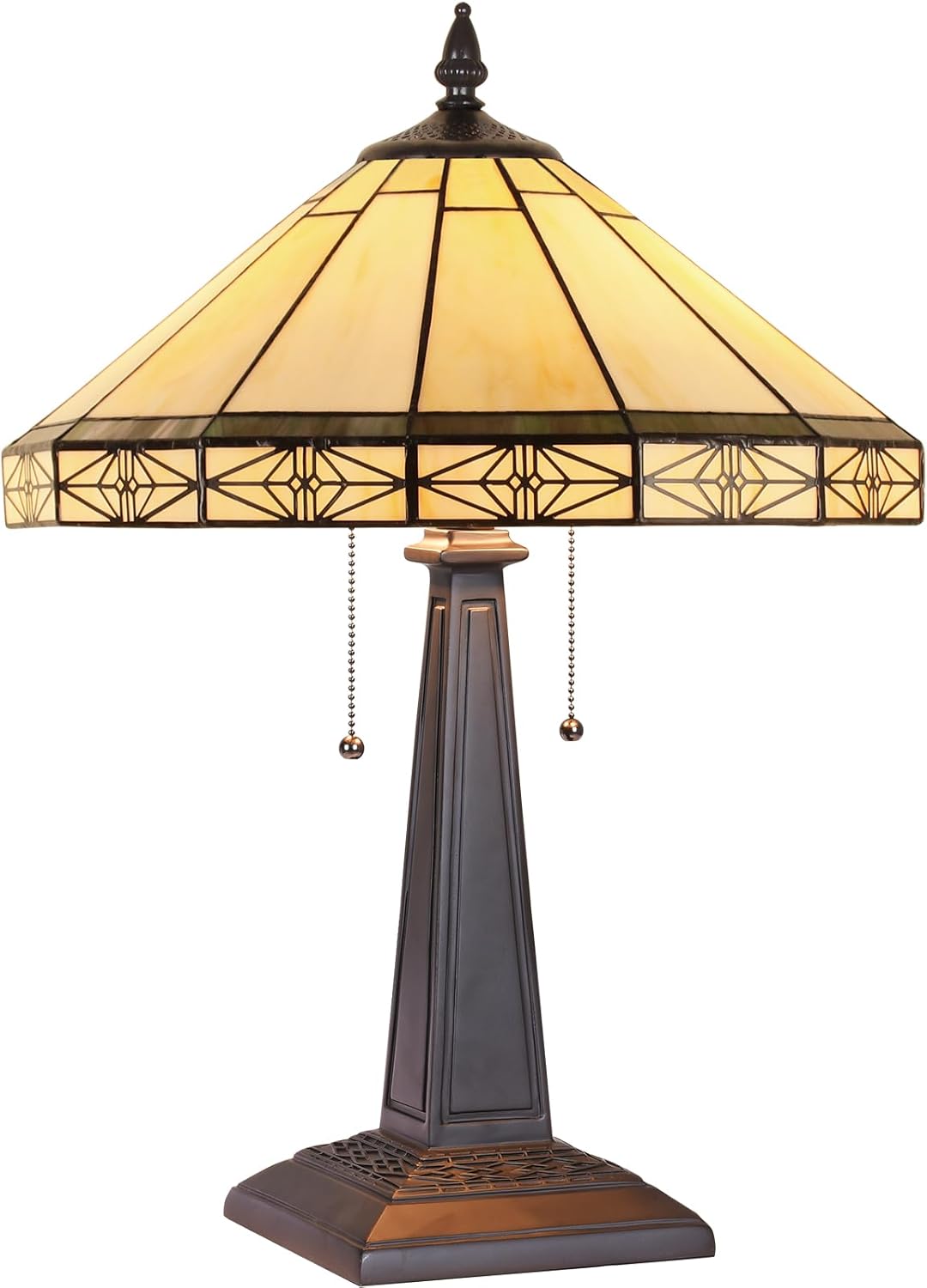 Capulina Tiffany Lamp Stained Glass Table Lamp 2-Lights 16" Wide Cream Color Mission Art Tiffany Style Bedside Reading Desk Lamp for Bedrooms Living Room Home Office