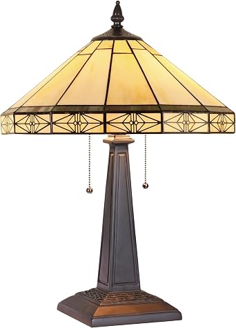 Capulina Tiffany Table Lamp Cream Mission Stained Glass Lamp 2-Light