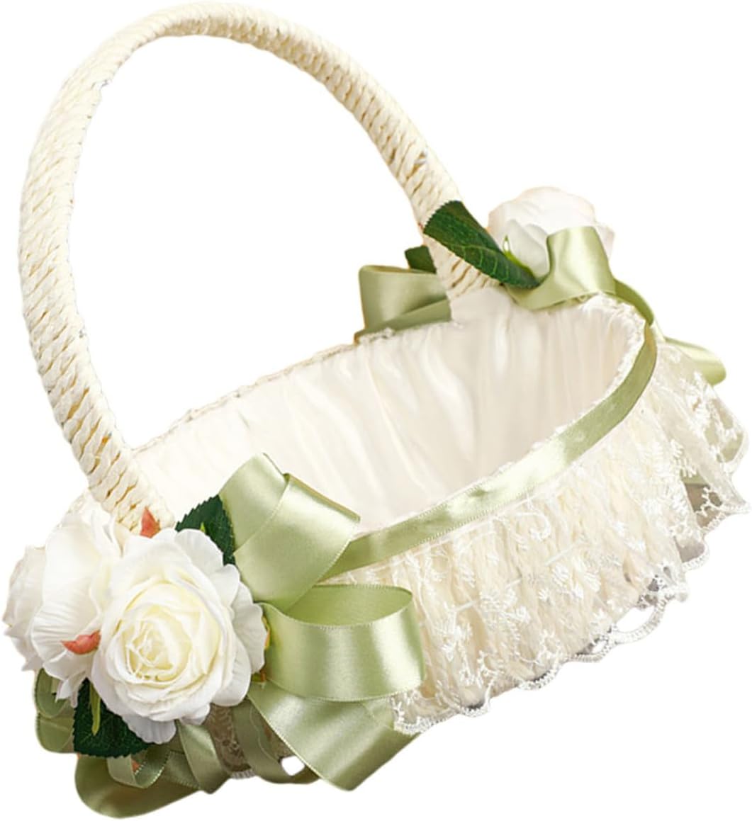 Flower Girl Basket for Weddings Elegant Wedding Party Basket with Bowknot Decorative Ceremony Supplies