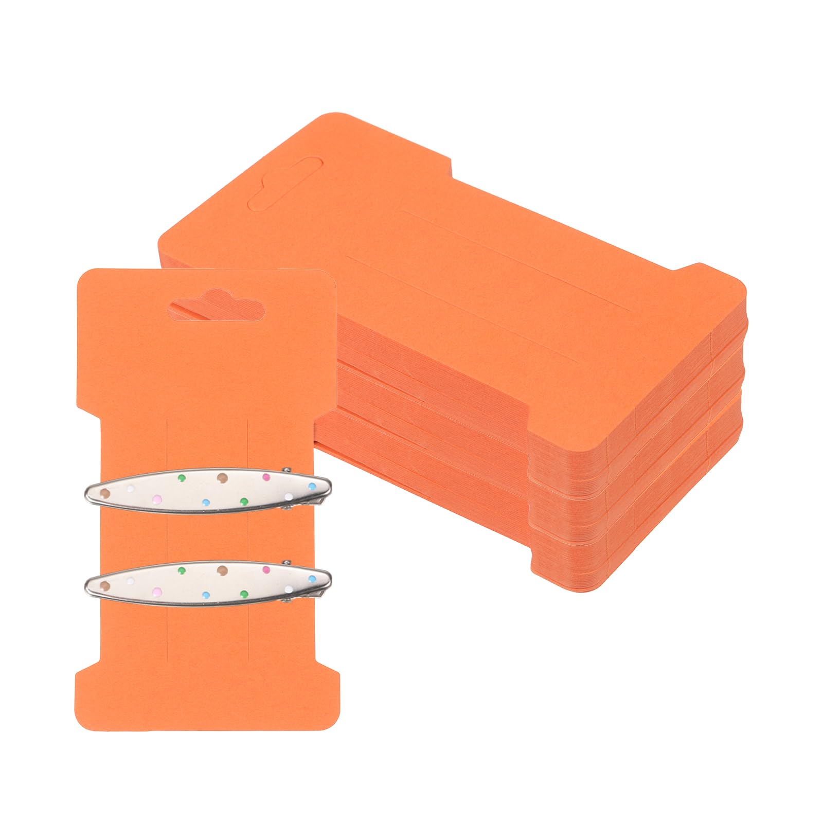 PATIKIL 200Pcs Hair Clip Display Cards, 4.5"x2.6" Kraft Paper Hair Bow Clips Holder Card Rectangle Cardboard for Barrette Headband Jewelry Storage Organizing Selling, Orange