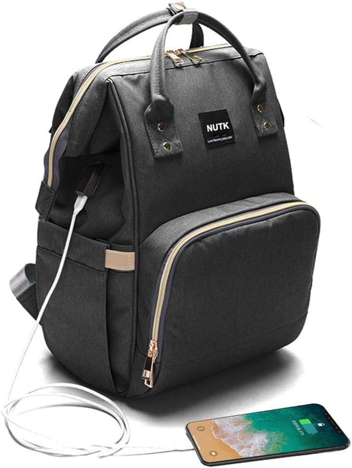 NUTK Baby Diaper Bag Backpack, Multi-Function Waterproof Large Capacity Travel Nappy Bags with USB Charging Port for Mom