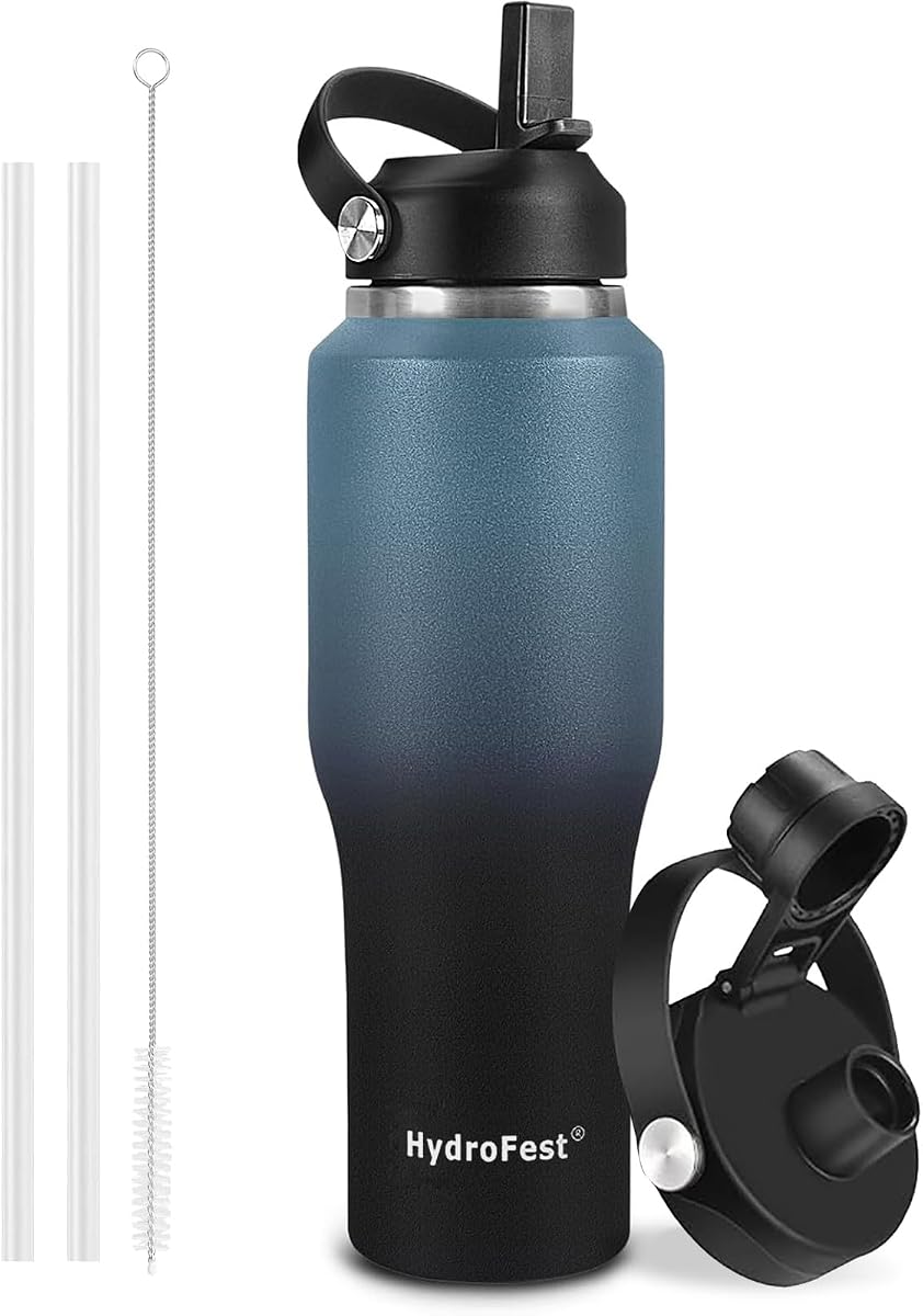 Botellas de agua de 40 oz aisladas con pajita, botellas de agua a prueba de fugas que caben en el portavasos del automóvil, botella de agua para hombre de acero inoxidable para gimnasio, senderismo, viajes, deportes, sin Bpa