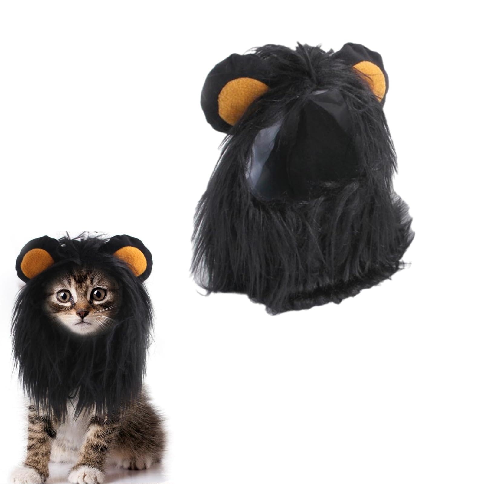 Peluca de melena de león para disfraz de gato, ajustable, lavable, cómodo, disfraz de león, para Halloween, vestido de pelo