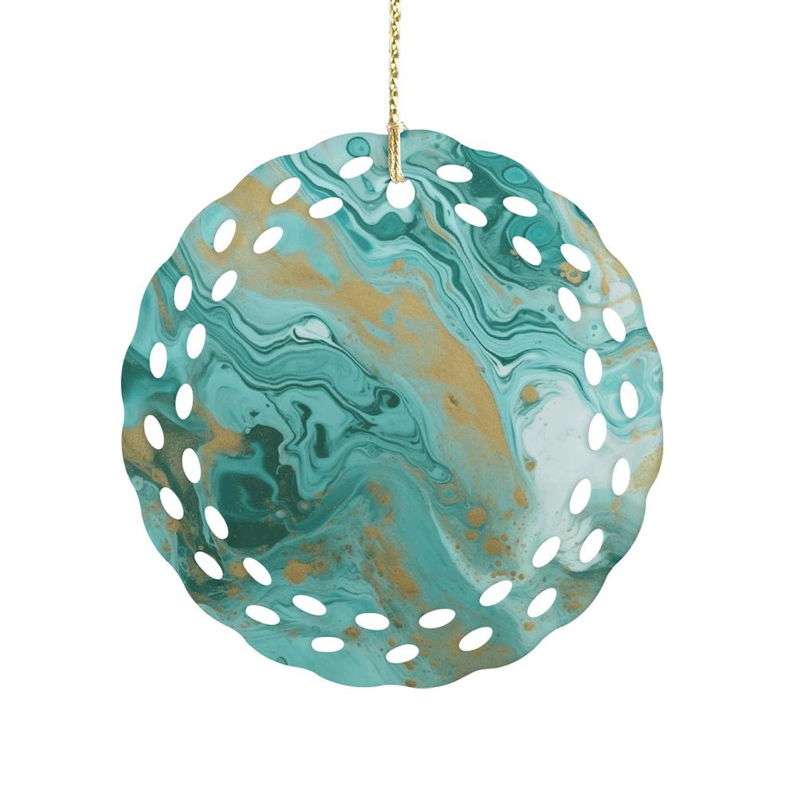 Teal and Gold Marble Christmas Ornament Holiday Hanging Decoration Xmas Tree Keepsake Personalized Xmas Tree Ornament Round Ceramic Ornaments for Keepsake Gifts Ideas Home Decor