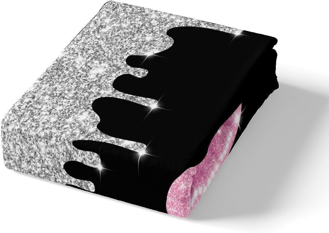 Feelyou Pink Black Sexy Lips Bedding Set Queen, Get Naked Duvet Cover Diamond Get Naked Comforter Cover Kids Toddler Glitter Leopard Print Sexy Lips Bedspread Cover Reversible (No Comforter)