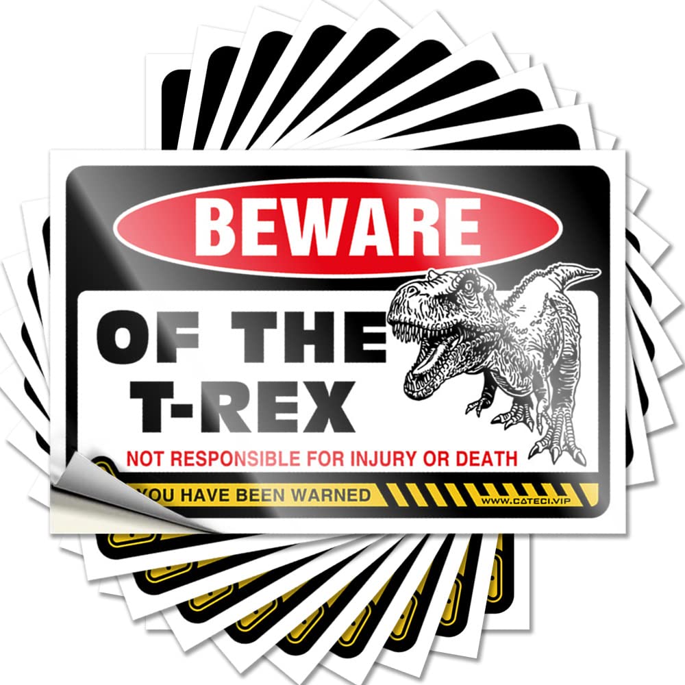 Decals Cottage Easy Apply | Beware of T-rex Aesthetic Laptop Peel and Stick(6X9CM)