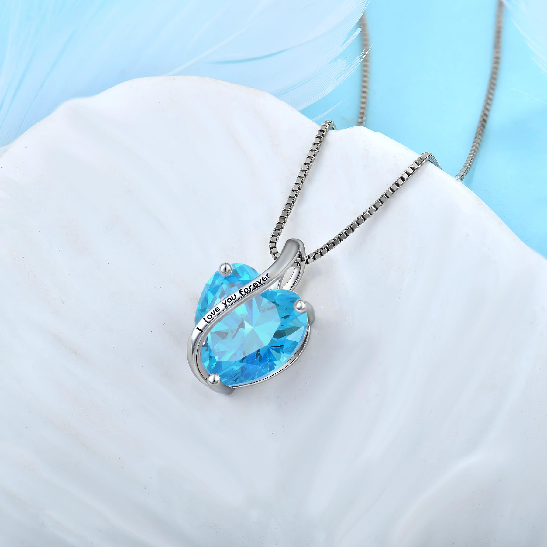 YL Collana Cuore Mamma Argento 925 con"I love you forever" 12 Pietra Portafortuna Zirconia Cubica Ciondolo per donna