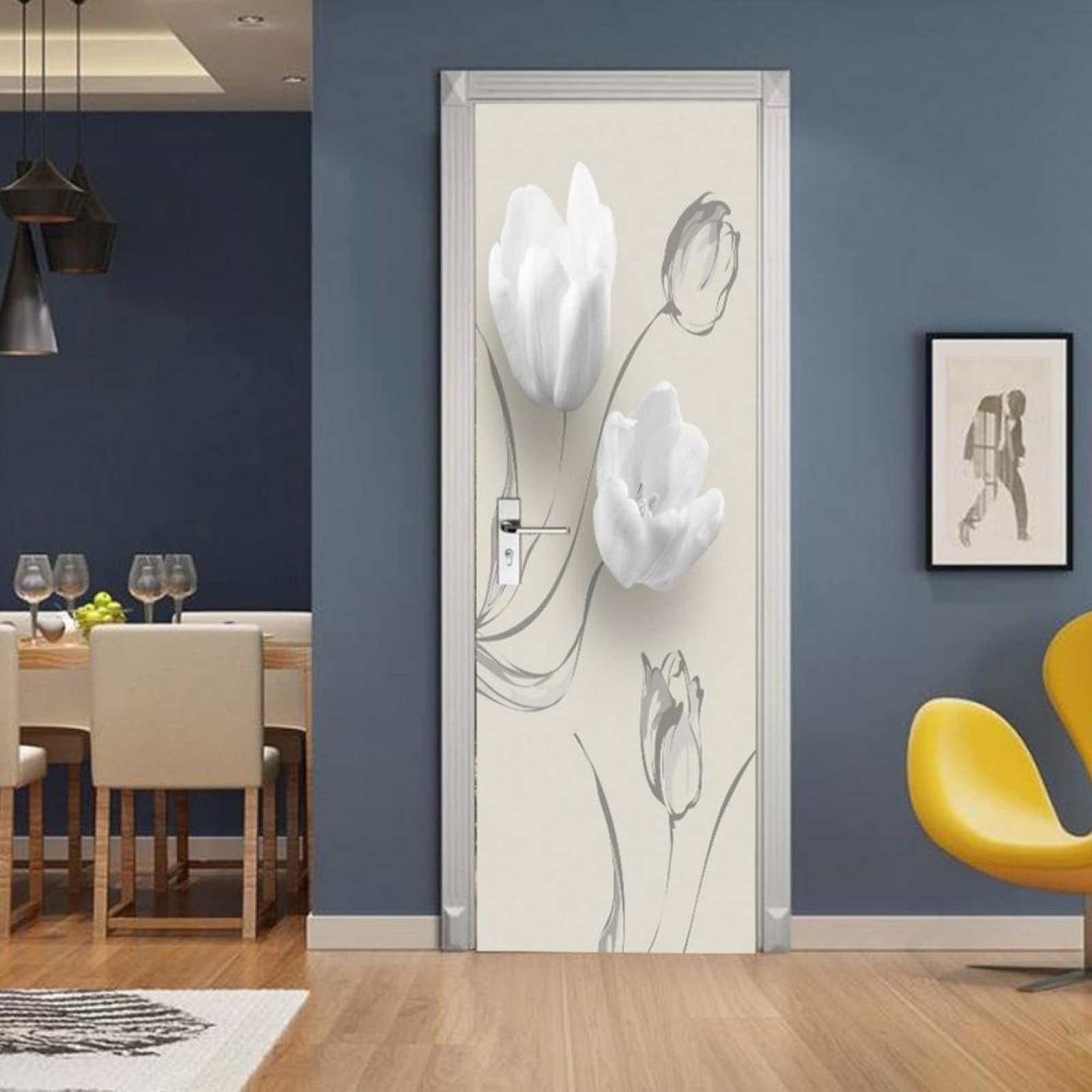Autocollant de porte fleuri lavable et adhésif décoratif mural