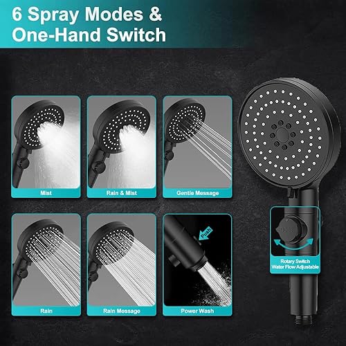 Miniatura 4 de Cabezal de ducha filtrado con mano, cabezal de ducha de alta presión con manguera de acero inoxidable de 59 pulgadas y soporte para cabello y piel,