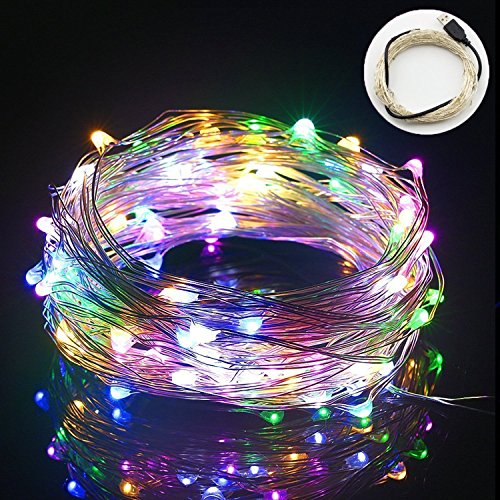 HanLuckyStars Guirnaldas Luminosas Cadena de luces 10M 100LED Resistente al agua para Adornos Boda Ceremonia Árbol de Navidad Fiesta Jardín Exterior Interior,Cargar por USB (Múlti-color) Cover