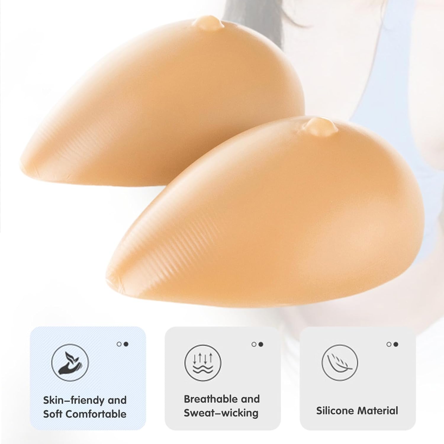 1 Pair Silicone Breast Forms, Concave Bottom Teardrop Shape Fake Boobs Silicone Bra Pad Enhancers for Mastectomy,XXS,Brown
