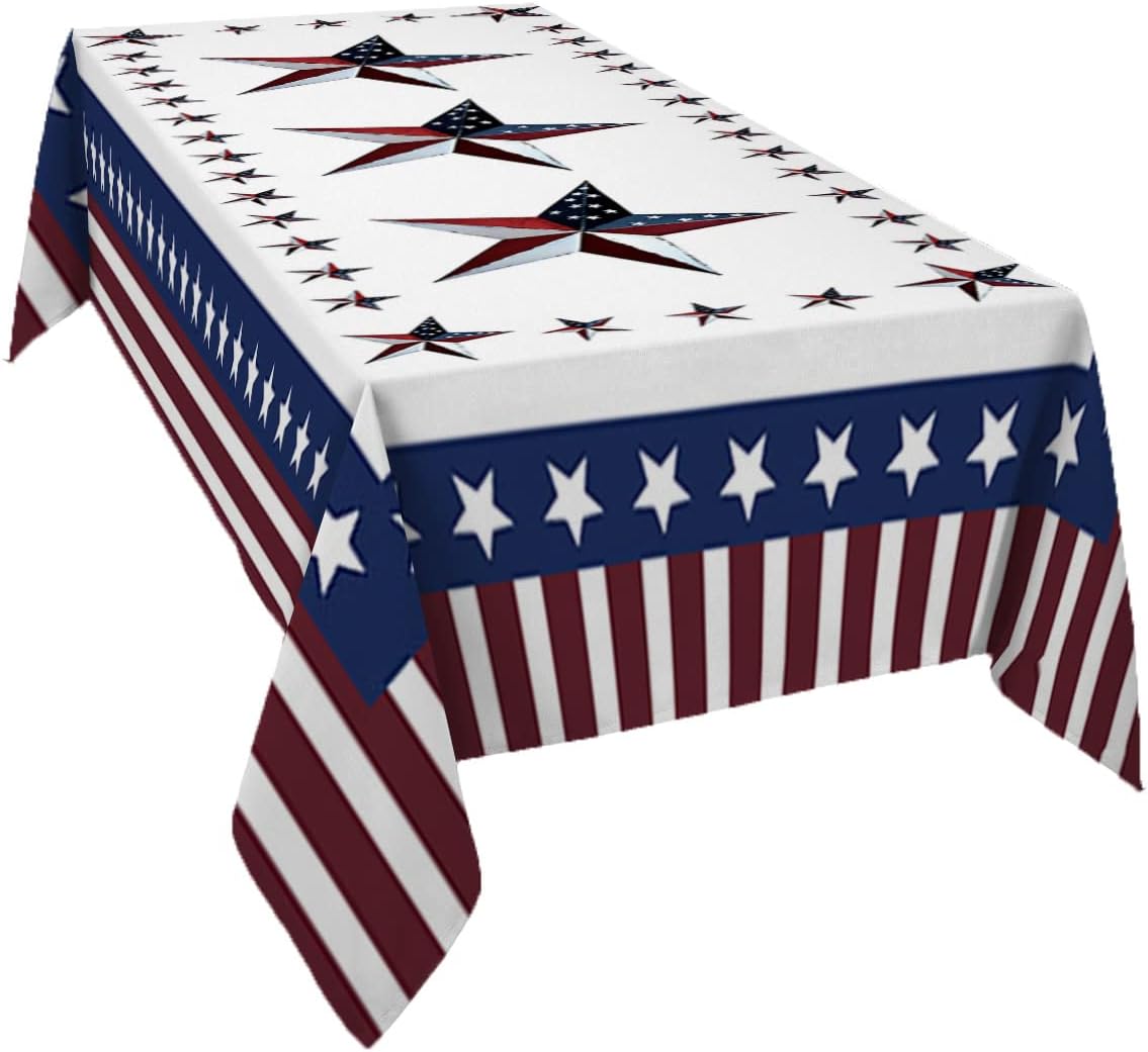 Rectangle Tablecloth 60x120 inch July 4th Independence Day Payty USA Flag Stars Blue Red Stripe Waterproof Polyester Table Cloth Decorative Oil-Proof Table Cover for Dining Table Banquets Party