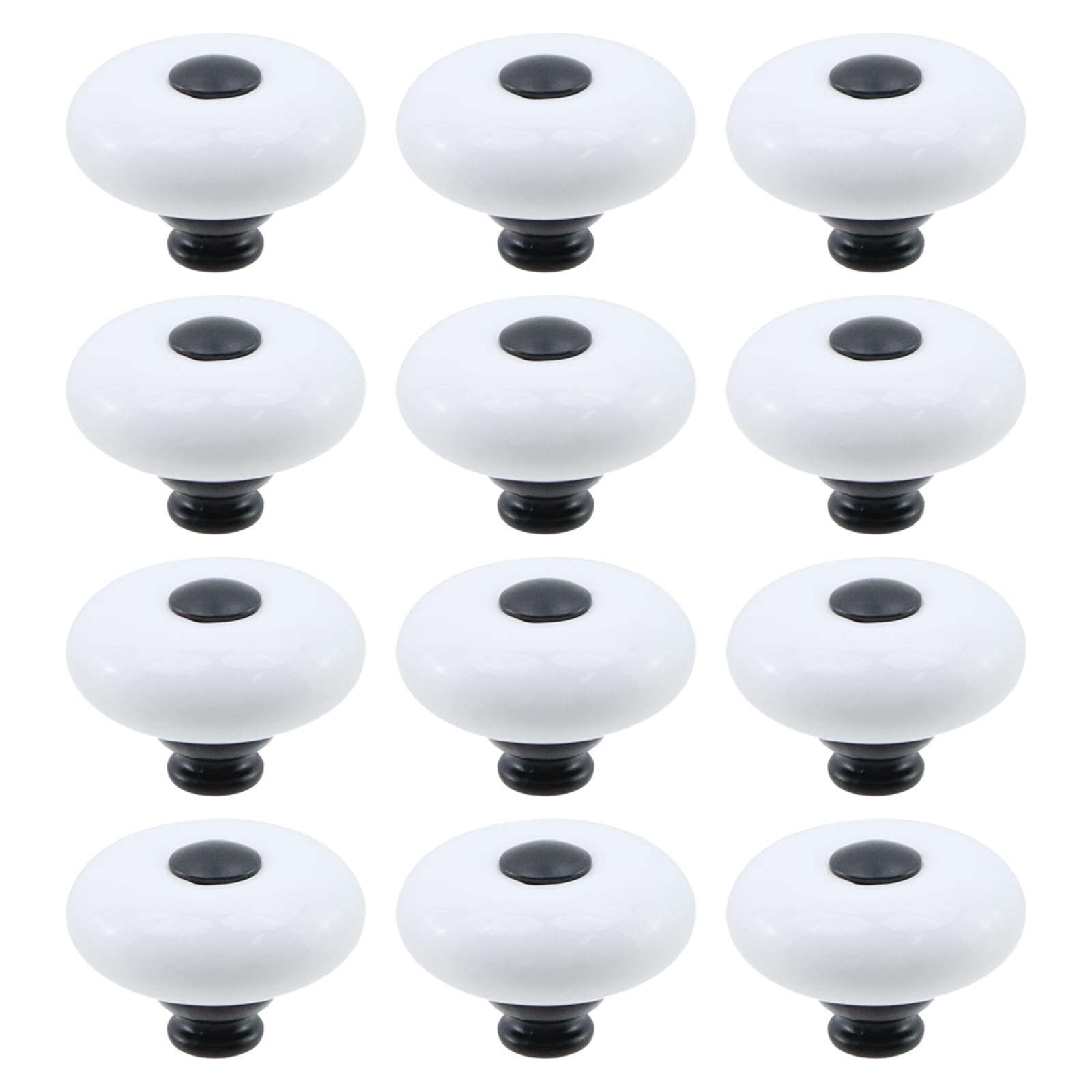 Tsnamay 12 Pcs 1.3 Inch White with Black Dots Round Ceramic Drawer Knobs with Screws for Kitchen Cabinet Dresser Pulls
