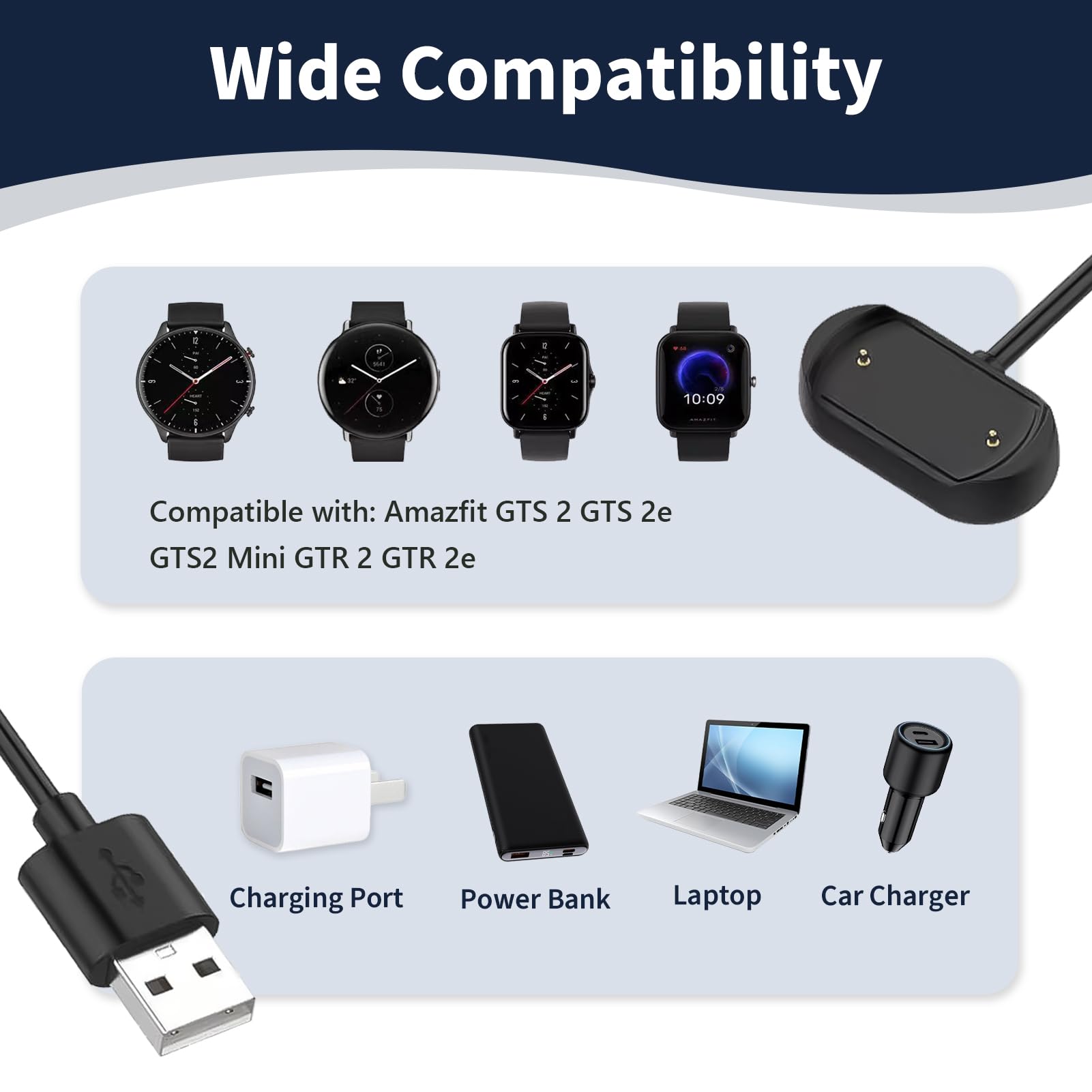 2 Stück Ladegerät Kompatibel mit Amazfit GTR 2/2e GTS 2 Mini T-REX Pro, Magnet Ladekabel, Magnetisches Kabel für Smartwatch Zubehör 60 cm Ladestation USB-Schnellladung für Uhr Uhrzeit Fitness Tracker