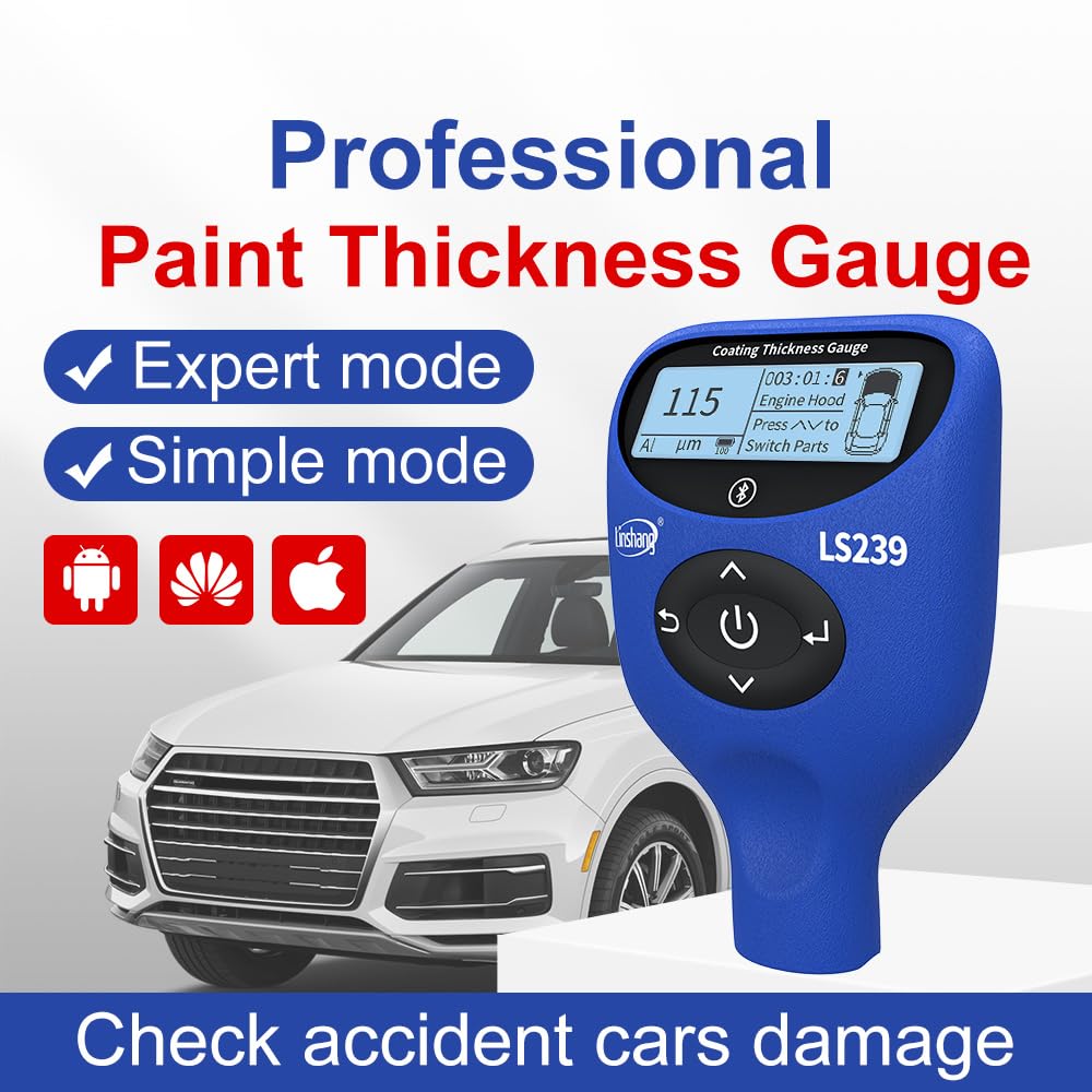 LS239 Professioneller Beschichtungsdickenmessgerät 0,0–5000 μm, Upgrade-Autolacktester, Dreifarben-Display, hochpräziser Lackmesser