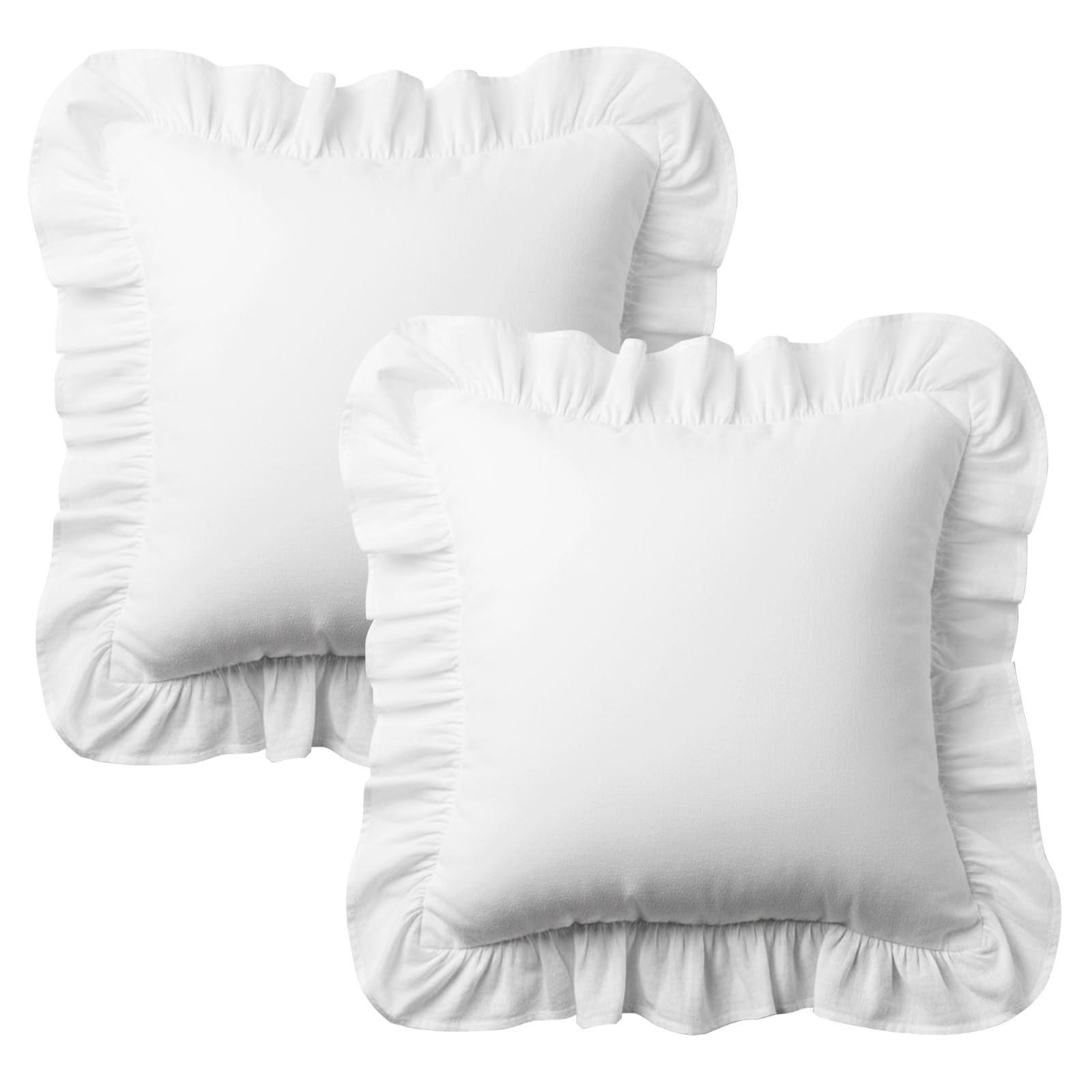 Chihutown 2PCS White Ruffled Pillow Cases, 17.7×17.7in/45×45cm Soft Standard Size Pillow Shams with Zipper Closure, Decorative Pillowcases for Bed, Sofa & Bay Window, Elegant Home Decor