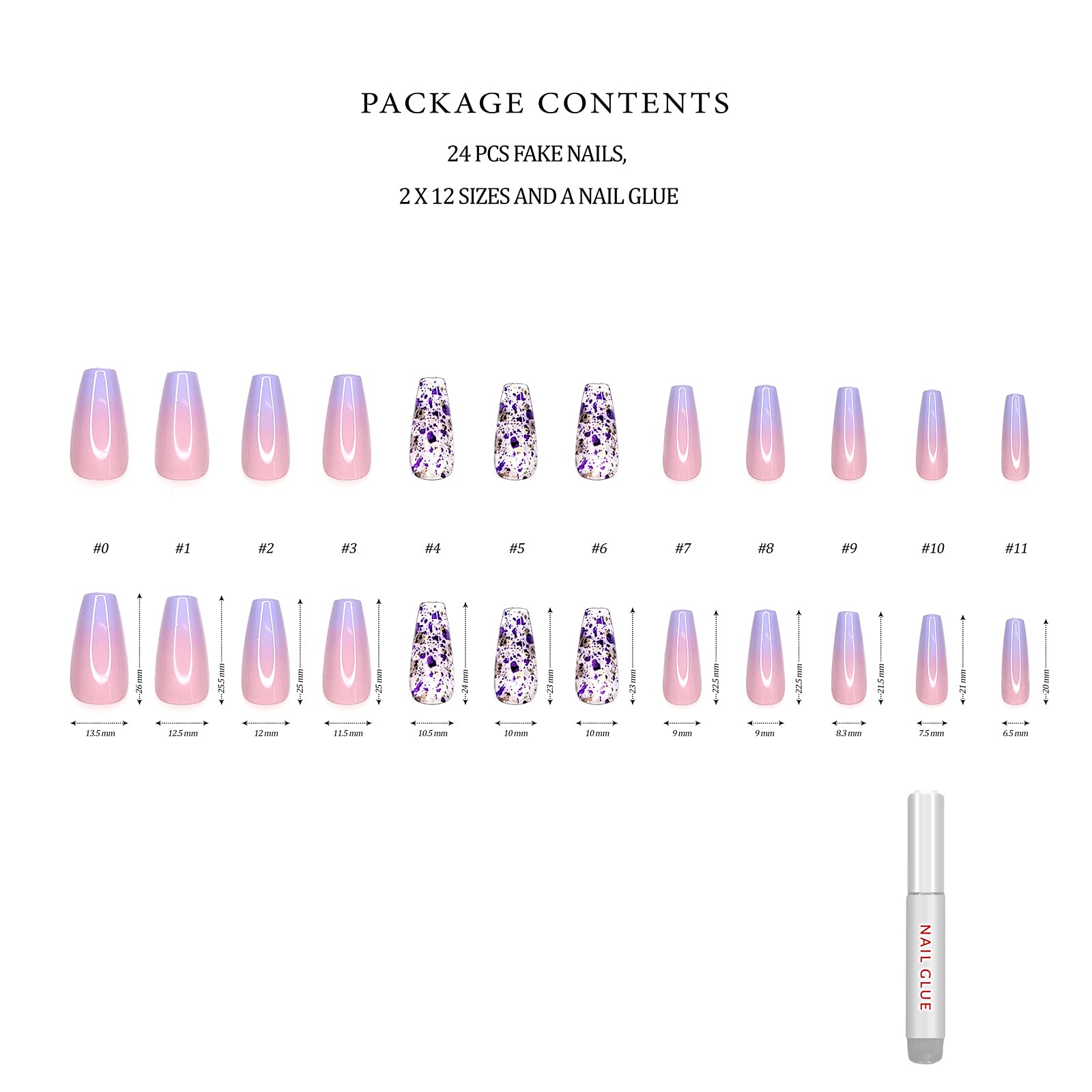 Amazon.com: Hypnaughty 24 Pcs Rio Purple and Pink Ombre Coffin Press on  Nails with Design and Glue Long and Extra Long Fake Nails Purple and Pink  Ombre with Transparent Gold and Purple