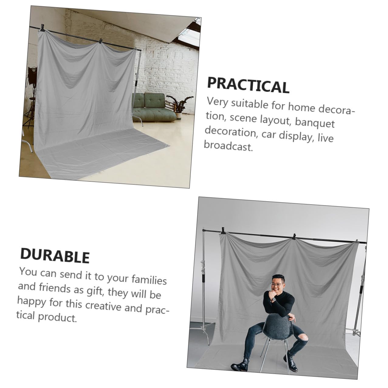 POPETPOP Sfondo Fotografico Grigio Spesso 3x2m, Fondale Decorativo Semplice e Resistente, Telo Pieghevole per Studio Fotografico, Feste, Casa e Ristoranti