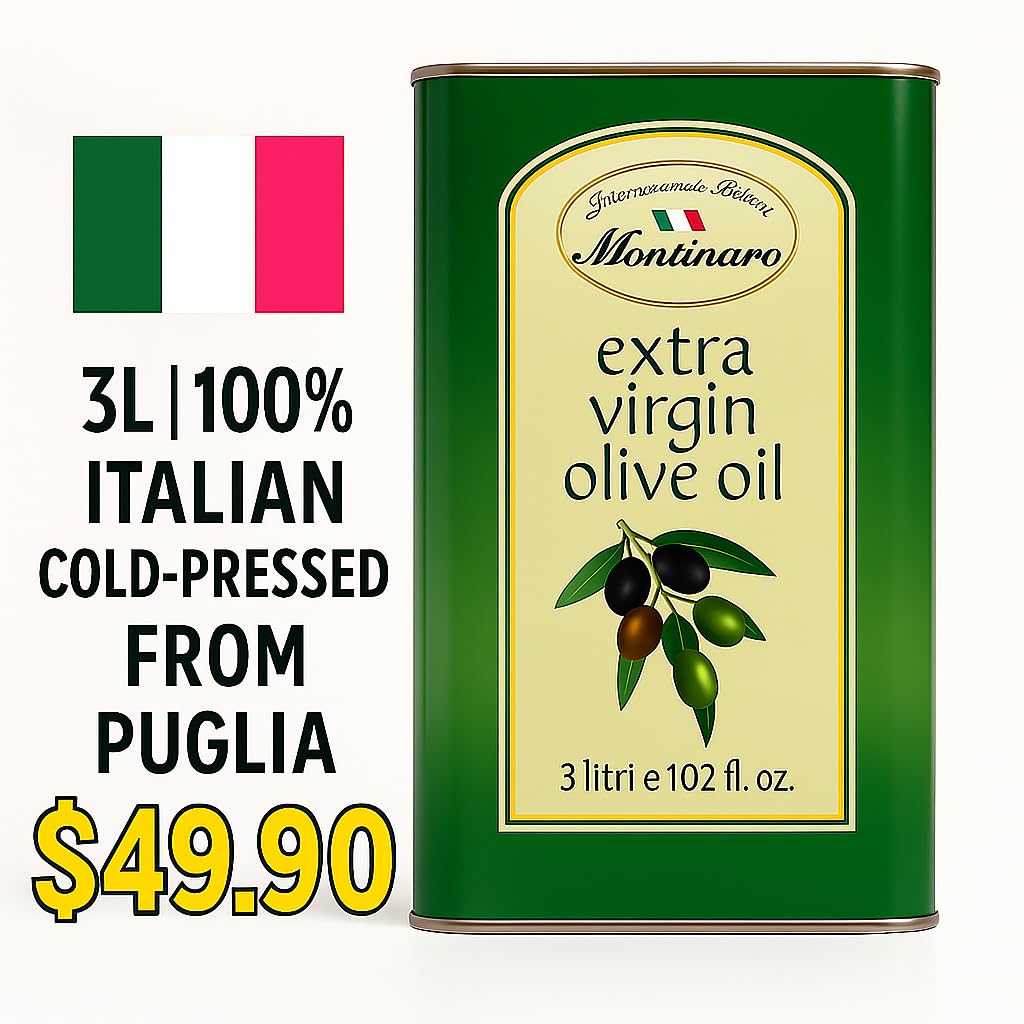 Montinaro Italian Extra Virgin Olive Oil – 3 Liter (101 fl oz) Tin – Cold-Pressed EVOO from Puglia, Italy – Coratina Monovarietal, Rich & Peppery – Best Value Large Size – Non-GMO, Vegan - Image 6