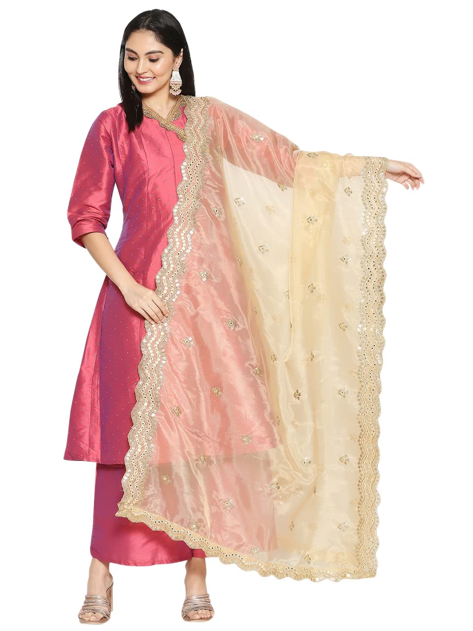dupatta bazaar Women's Gold Embroidered Glass Tissue Dupatta-picture-50