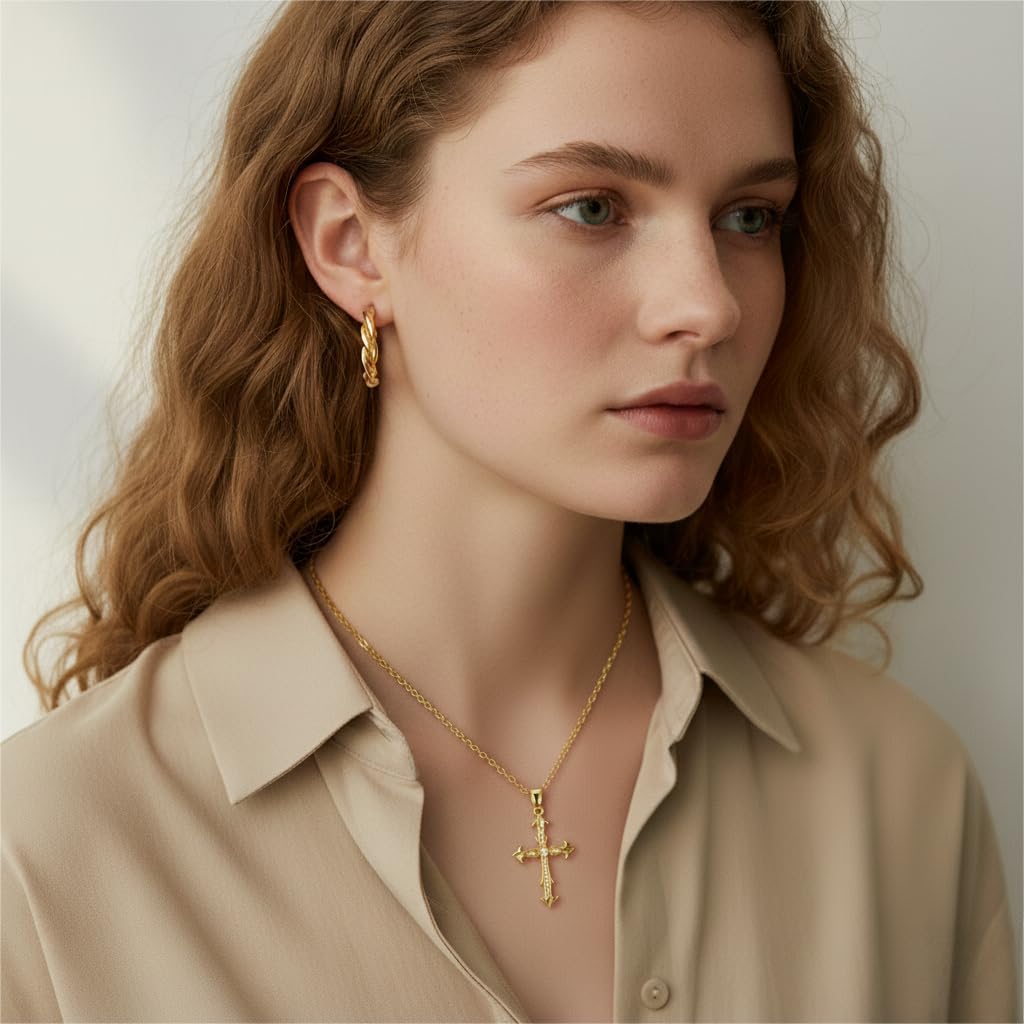 Cross Necklace 14K Gold Cross Necklaces for Women Twisted Cross Infinity Open Loop Pendant Necklace for Womens Religious Jewelry - Image 2