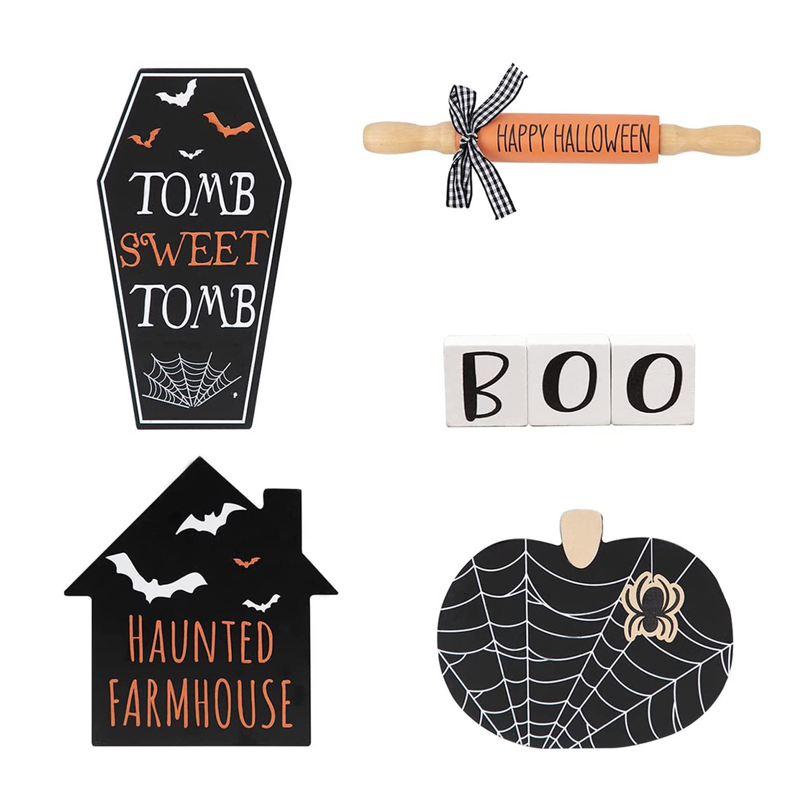 carotoe Halloween Tiered Tray Decor Set for Creative Wood Decorative Ornament for Autumn Farmhouse Decoration Accessory Halloween Tiered Tray Decorations