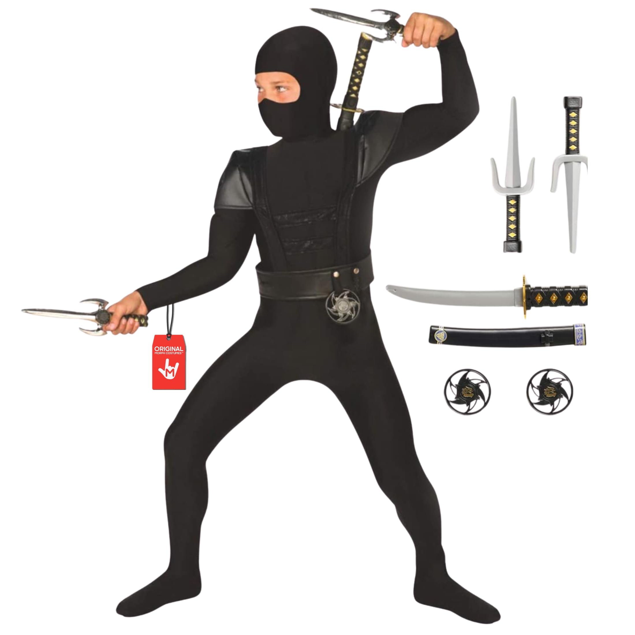 Morph Black Ninja Costume Kids Boys Black Girls Fancy Dress Costumes Children