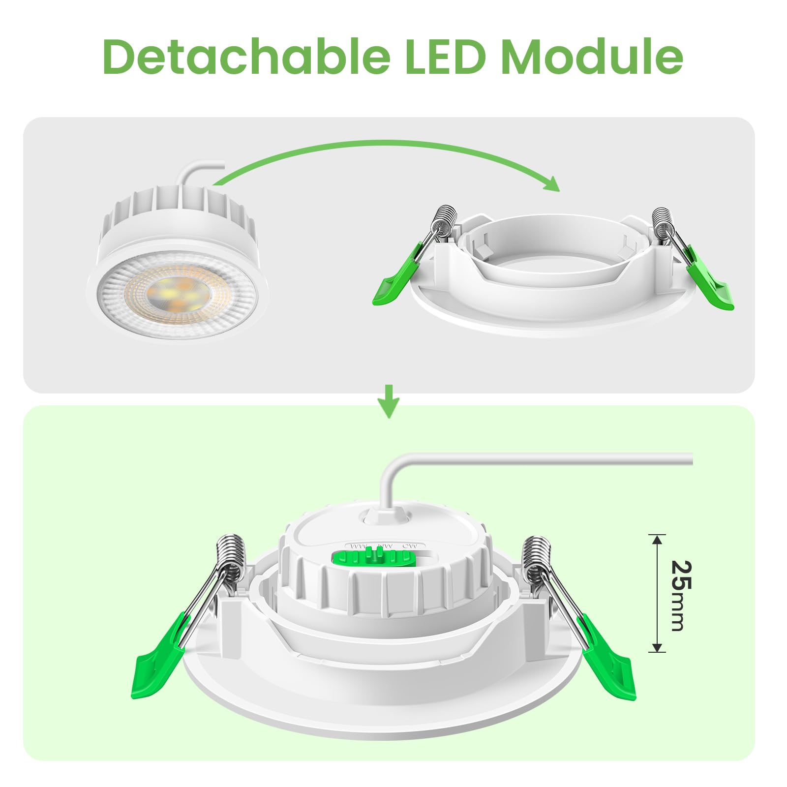 ALUSSO LED Einbaustrahler 230V, 6W 540lm Schwenkbar Einbauspot mit Abnehmbar LED Modul, Dimmbar 3CCT Warmweiß Neutralweiß Kaltweiß, 60°/120° Umschaltbar Abstrahlwinkel, 48er