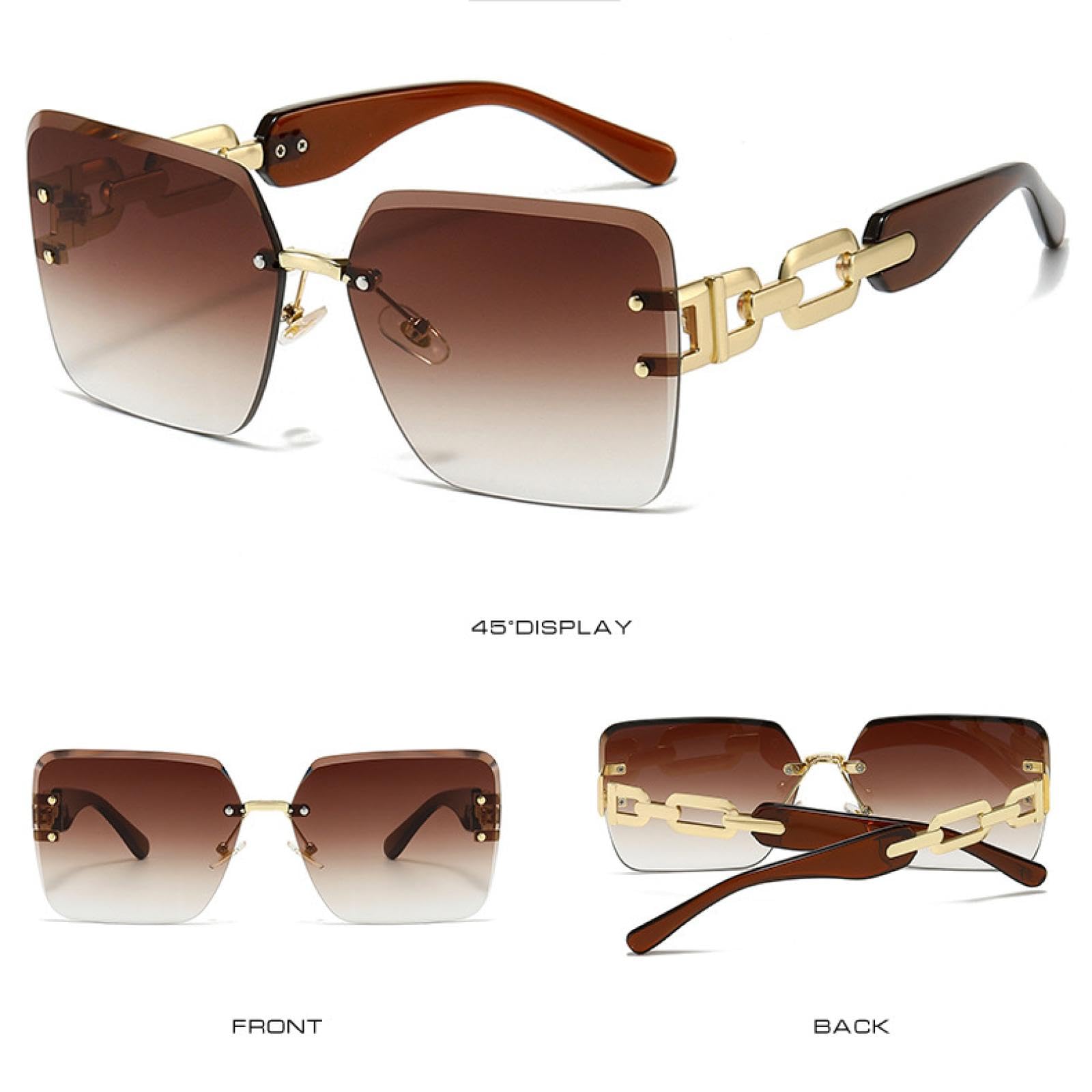 Oversize rahmenlose Sonnenbrille mit Kette und Bügeln, Vintage für Damen und Herren, UV400 Schutz