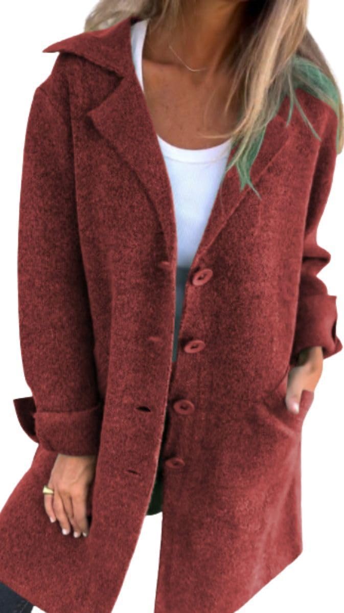 Solid Color Long Coats for Women Lapel Collar Long Sleeve Casual Single Breasted Winter Fashion Fall Coat with