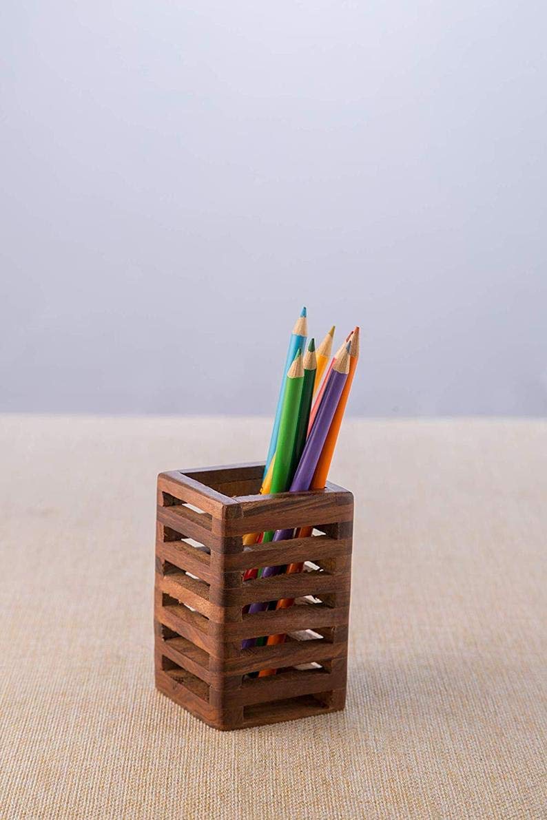 Craft Expertise Handmade Wooden Pen Stand Pen Holder For Office - Brown 1