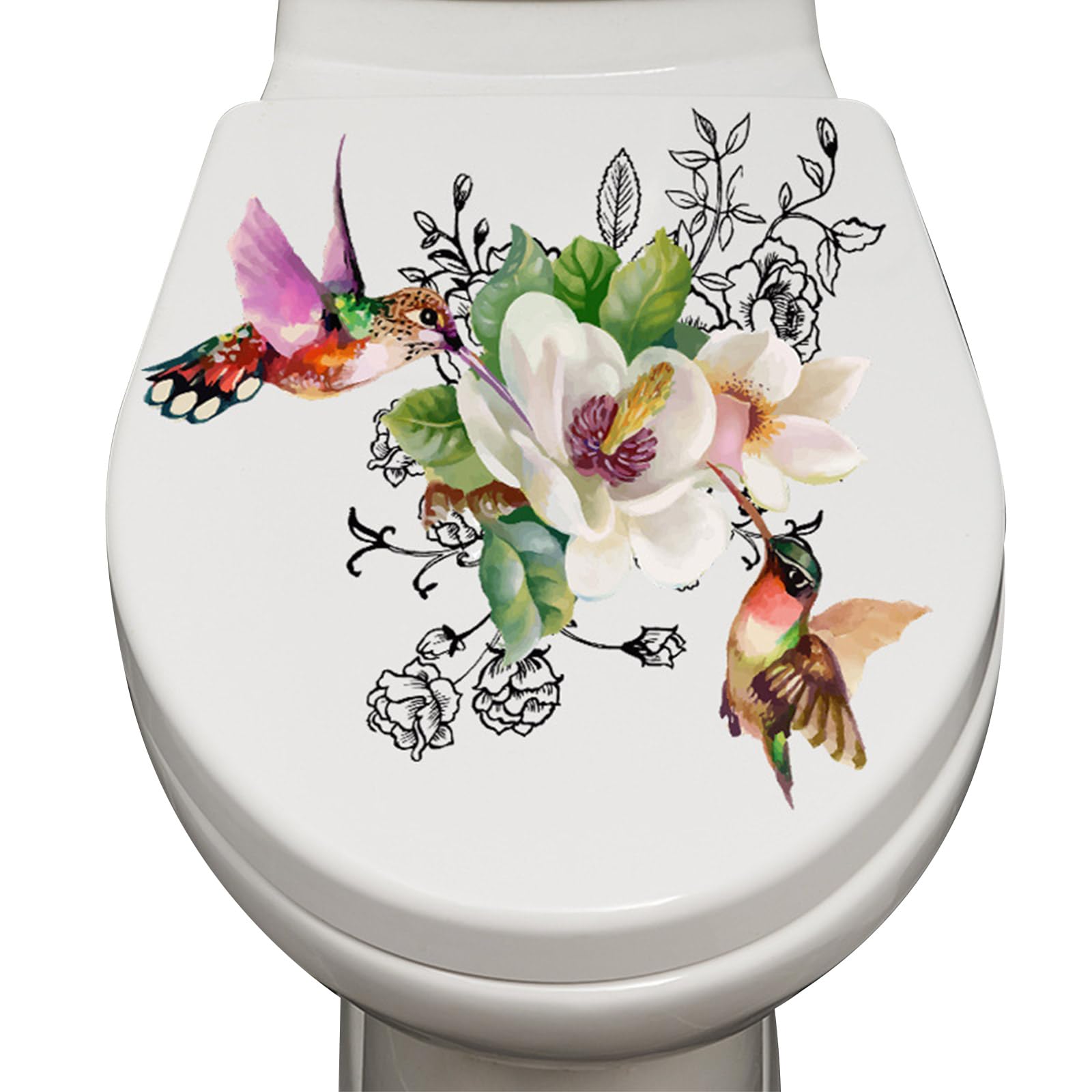BEIDUOYANG Waterproof PVC Toilet Sticker Bird Flower Toilet Lid Decal Toilet Seat Lid Sticker Self-Adhesive Bathroom Wall Stickers Home Decor Sticker