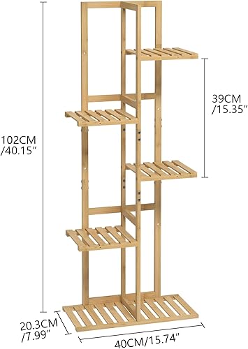 Miniatura 13 de Laiensia Estante de bambú para plantas de 6 niveles, estante de múltiples soportes, estantes de exhibición de macetas interiores y exteriores