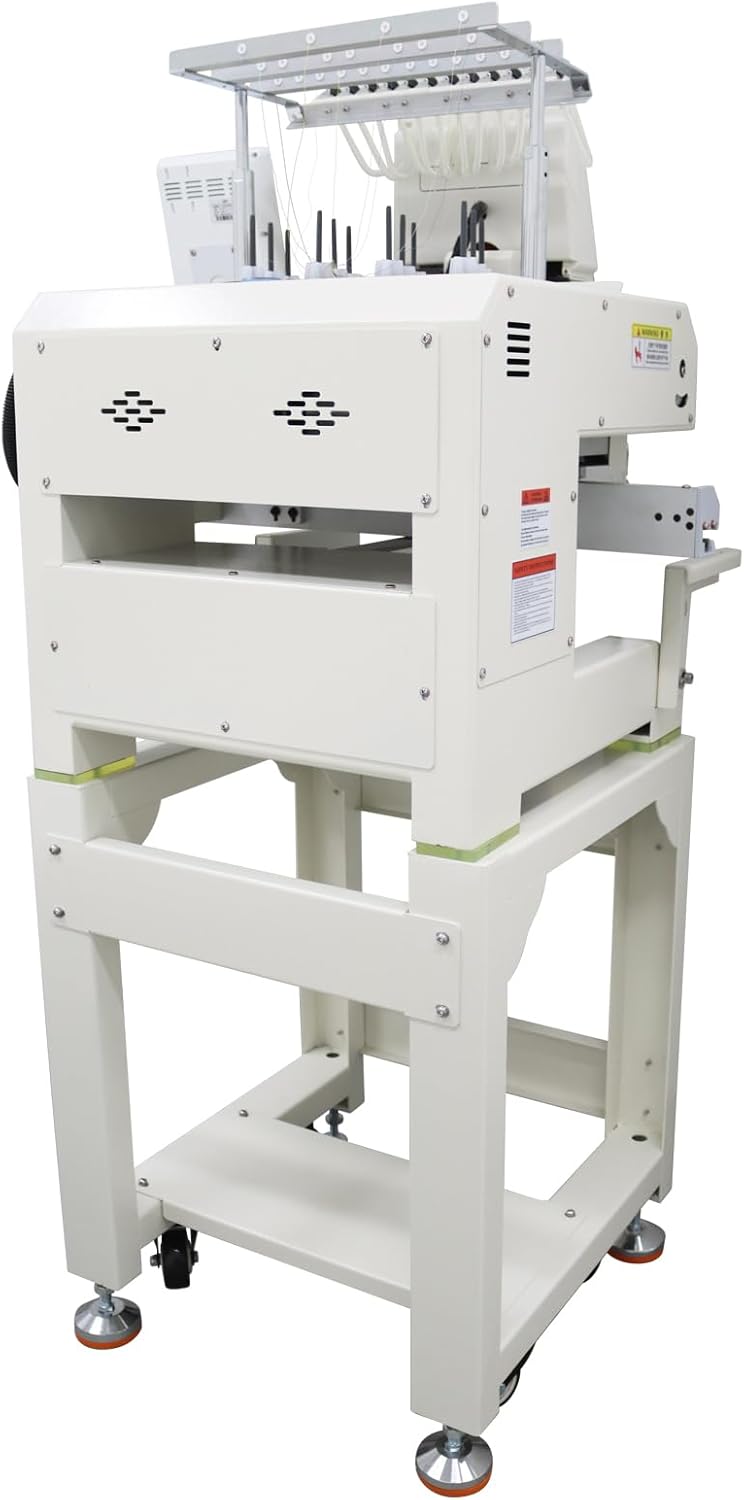 Commercial Embroidery Machine with 12 Needles Automatic Embroidery Machines Single Head Embroidery Area 8.26"*17.7" Touch Screen for Cushion,Backpack,Hats,Cushions 300W 110V-220V