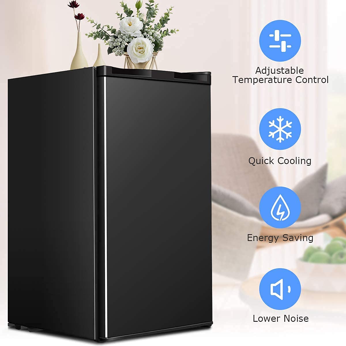 Mat Expert 3.2 Cu.Ft Mini Refrigerator, Compact Compressor Freezer W/Reversible Single Door, Adjustable Thermostat & Low Noise, Mini Beverage Cooler W/Bottle Rack, Small Cooler For Office/Dorm/Home on Fridge.com - View 4