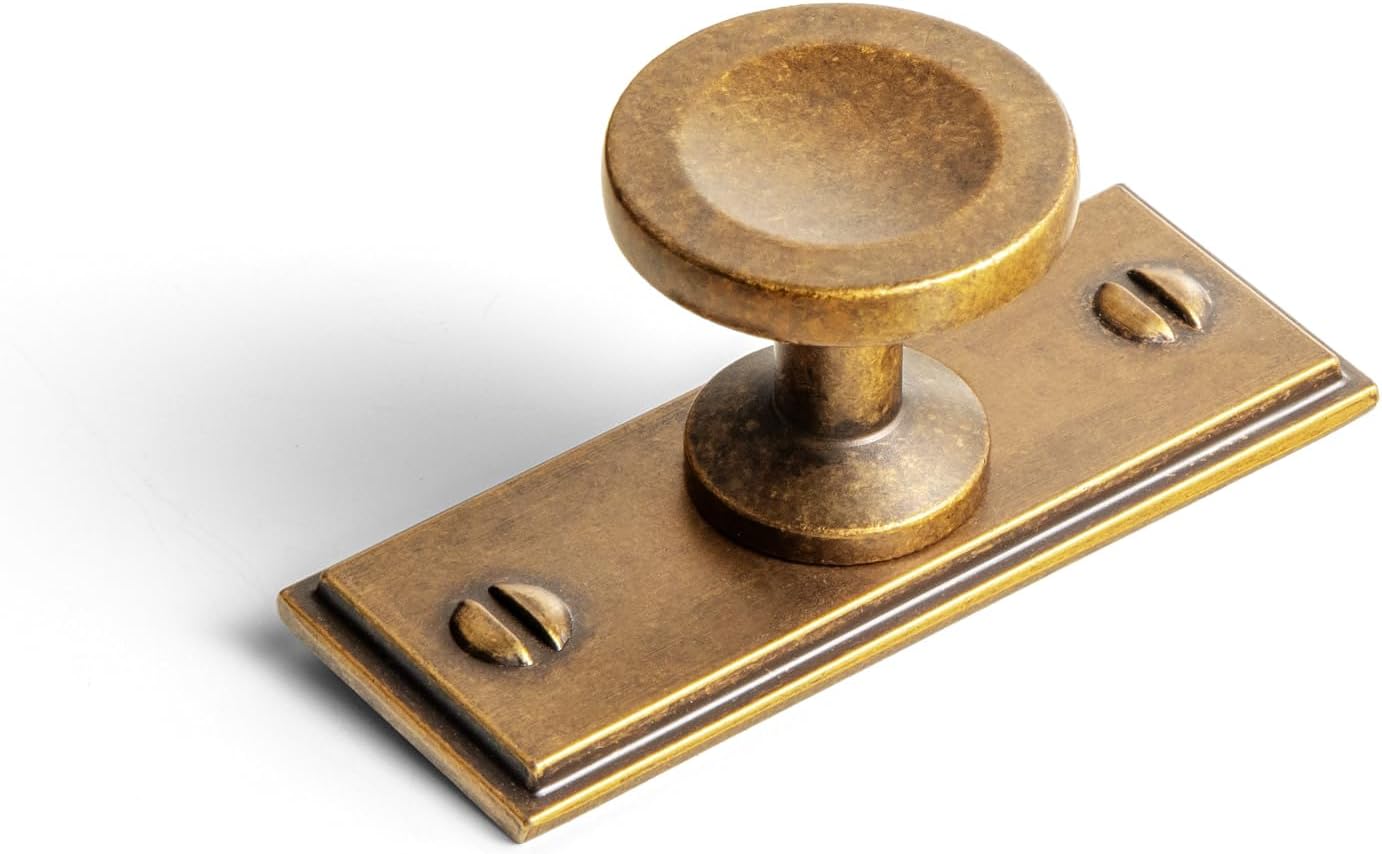6 Pack Antique Brass Cabinet Knobs with Backplate, Vintage Plaquette Back Plate Drawer Pulls, Solid Zinc Alloy Rectangular Hardware for Dresser, Wardrobe, Kitchen Cupboard Restoration