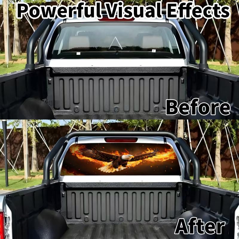 Image of Back Window Decals for Trucks - 65x17.3 in American Flag Window Decal Rear Window Decals for Truck Decor, Creative Truck Rear Window Decal for Personalized Decoration - Eagle-13-S