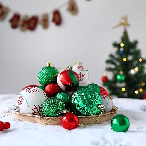Miniatura 3 de Adornos de bola para árbol de Navidad, paquete de 45 decoraciones para el árbol de Navidad de 3.15 pulgadas, color rojo, verde y blanco, adornos