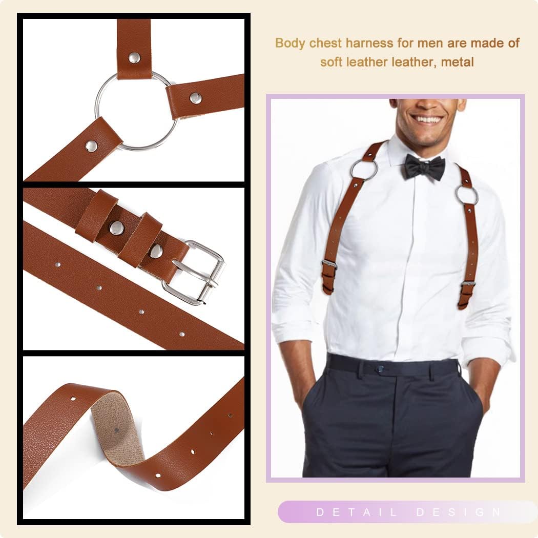 BODIY Men Leather Suspenders Belt Y-Back Shoulder Strap Groomsmen Wedding Adjustable Tuxedo Suspender