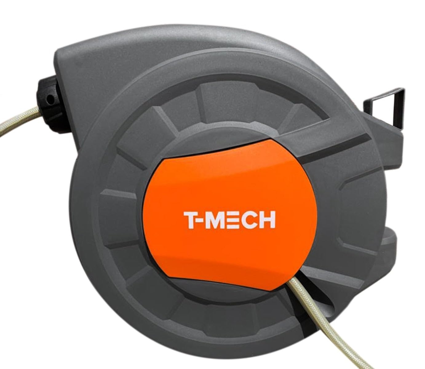 T-Mech Hose Pipe Reel 20m + 2m Auto Rewind Wall-Mounted 8 Spray Nozzle Gun, Neat Retractable Hose-Pipe With Bracket And Fixings, 180° pivot
