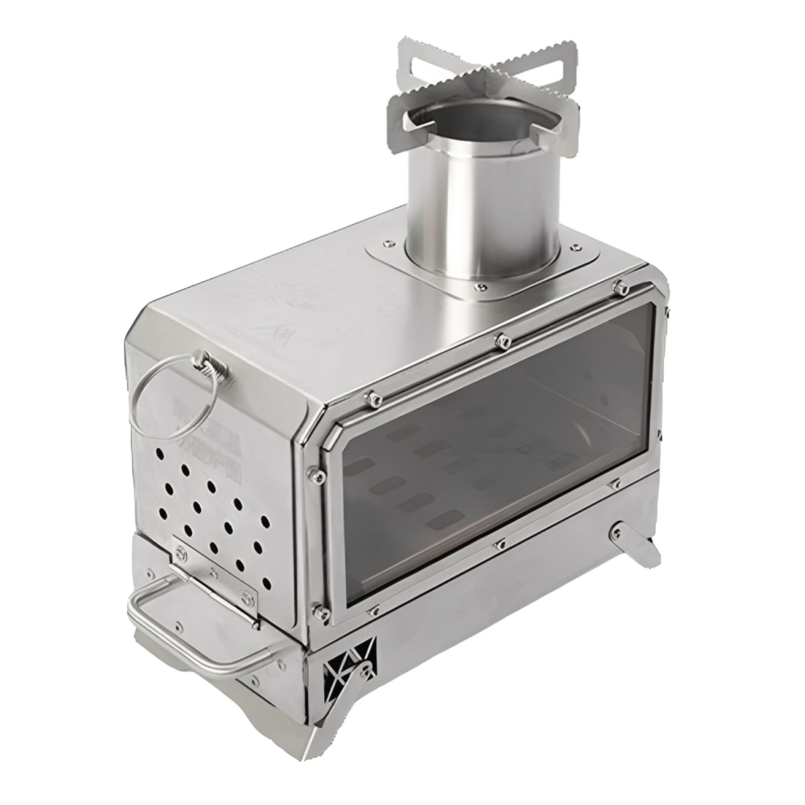 Stufa a Legna Piccola da Esterno Realizzato in Acciaio Inox 201 Finestra di Ispezione Mini Stufa a Legna da Campeggio con Cassetto Raccoglipolvere Adatto per Campeggio(27 * 14 * 28cm)