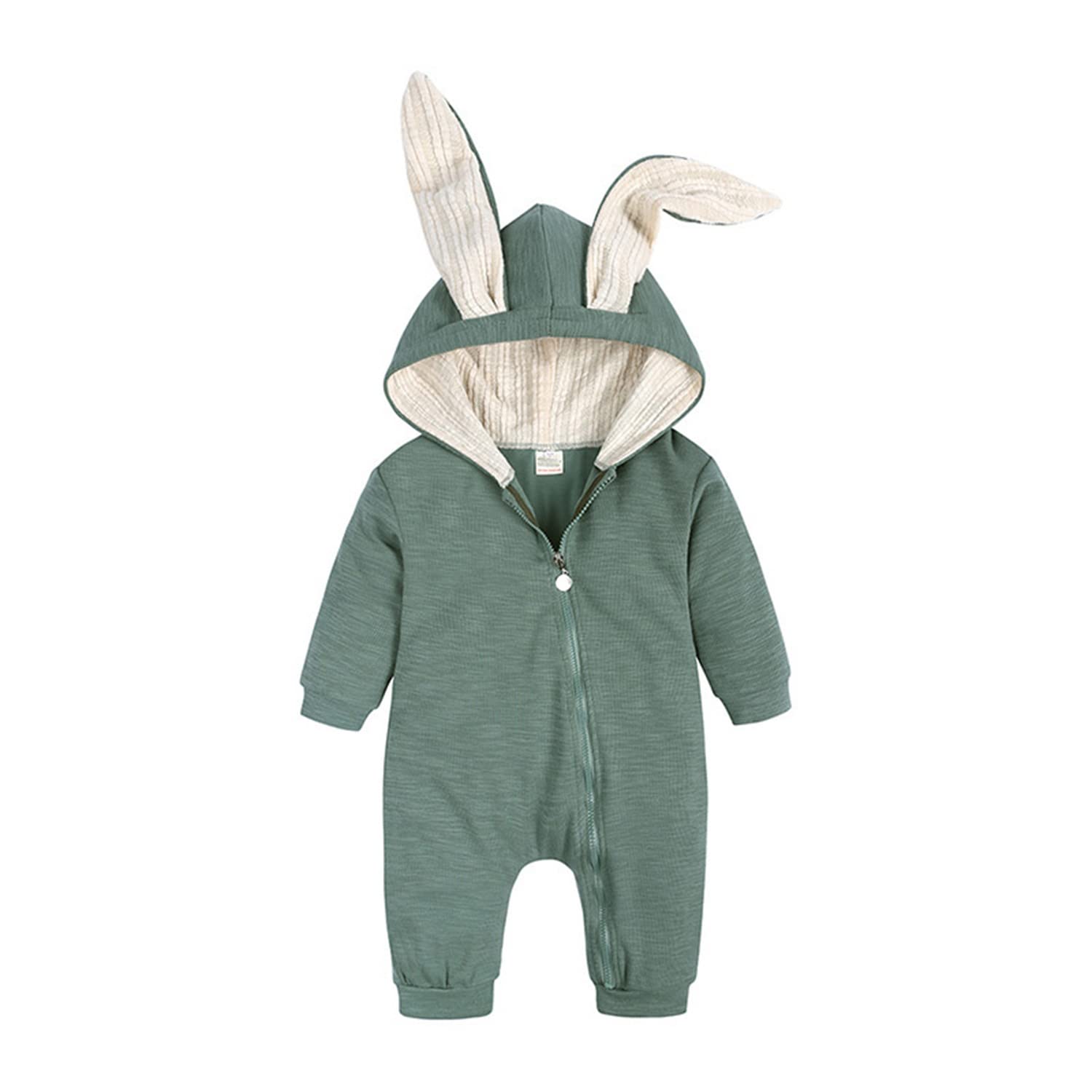 Verve Jelly Nouveau-né bébé unisexe body mignon lapin oreille manches longues fermeture éclair barboteuse automne hiver pyjamas tenue